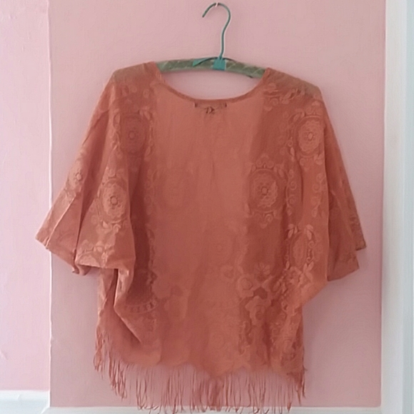 Forever 21 lace orange shawl with fringe - Picture 2 of 4